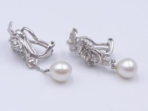 K18WG/K18WG パール 約6.6mm/約6.6mm ダイヤ 0.15ct/0.15ct イヤリング 7.6g